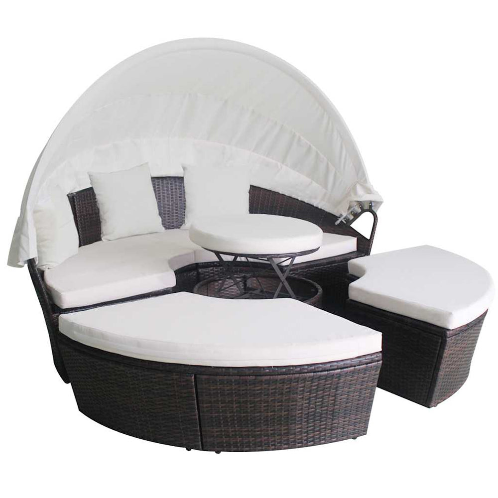 Gartenbett mit Kissen Braun Poly Rattan