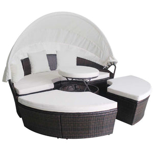 Gartenbett mit Kissen Braun Poly Rattan