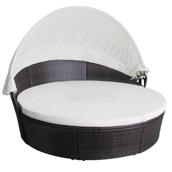 Gartenbett mit Kissen Braun Poly Rattan