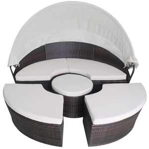 Gartenbett mit Kissen Braun Poly Rattan