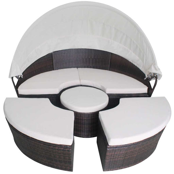 Gartenbett mit Kissen Braun Poly Rattan