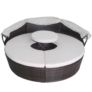 Gartenbett mit Kissen Braun Poly Rattan