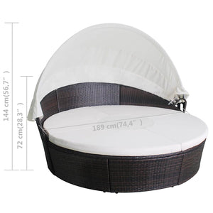 Gartenbett mit Kissen Braun Poly Rattan