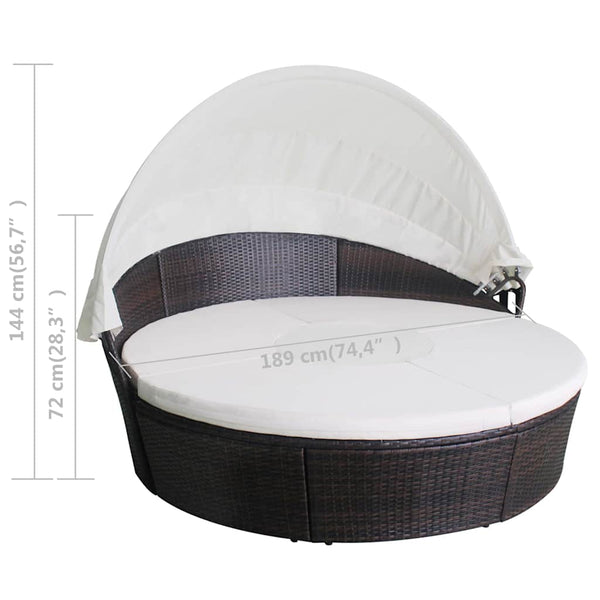 Gartenbett mit Kissen Braun Poly Rattan