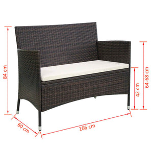 Gartenbank Poly Rattan Braun 106 cm