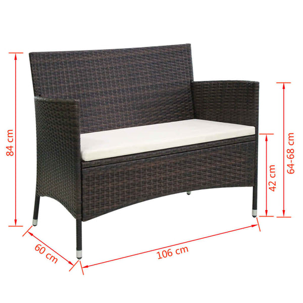 Gartenbank Poly Rattan Braun 106 cm