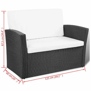 4-tlg. Garten-Lounge-Set mit Kissen Poly Rattan Schwarz