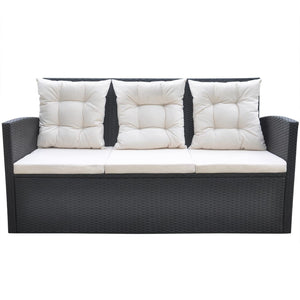 6-tlg. Garten Essgruppe Poly Rattan Schwarz mit Kissen