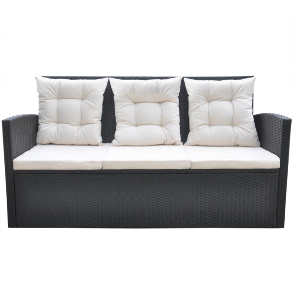 6-tlg. Garten Essgruppe Poly Rattan Schwarz mit Kissen