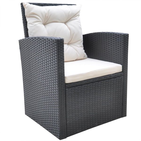 6-tlg. Garten Essgruppe Poly Rattan Schwarz mit Kissen