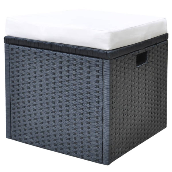 6-tlg. Garten Essgruppe Poly Rattan Schwarz mit Kissen