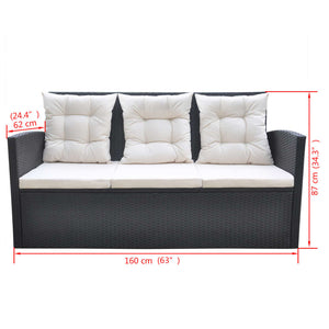 6-tlg. Garten Essgruppe Poly Rattan Schwarz mit Kissen