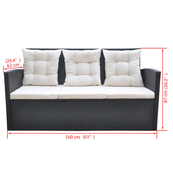 6-tlg. Garten Essgruppe Poly Rattan Schwarz mit Kissen