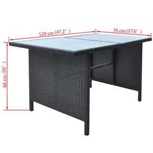6-tlg. Garten Essgruppe Poly Rattan Schwarz mit Kissen