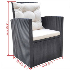 6-tlg. Garten Essgruppe Poly Rattan Schwarz mit Kissen