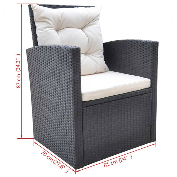 6-tlg. Garten Essgruppe Poly Rattan Schwarz mit Kissen