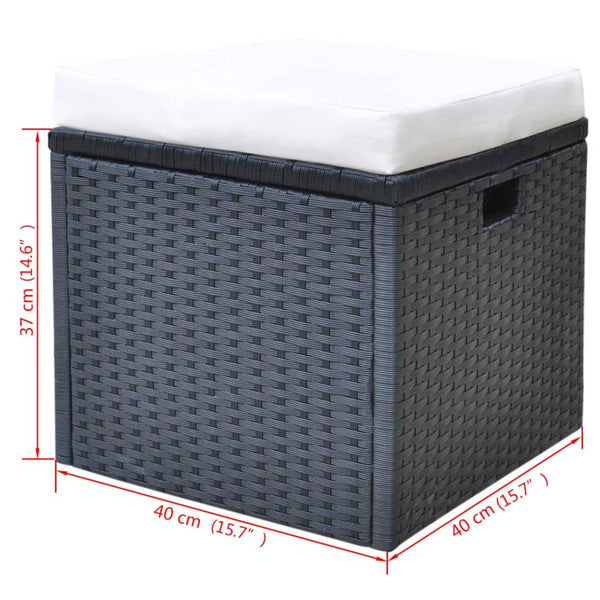 6-tlg. Garten Essgruppe Poly Rattan Schwarz mit Kissen