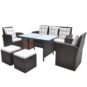 6-tlg. Garten Essgruppe Poly Rattan Braun