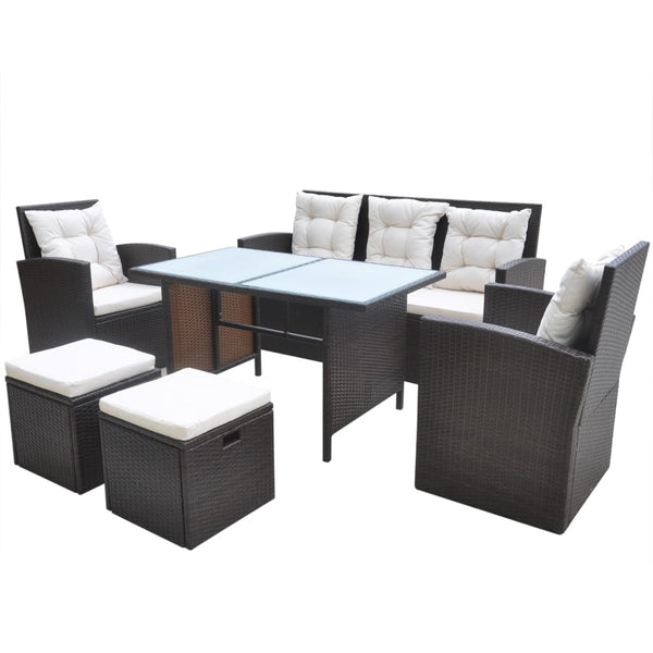 6-tlg. Garten Essgruppe Poly Rattan Braun