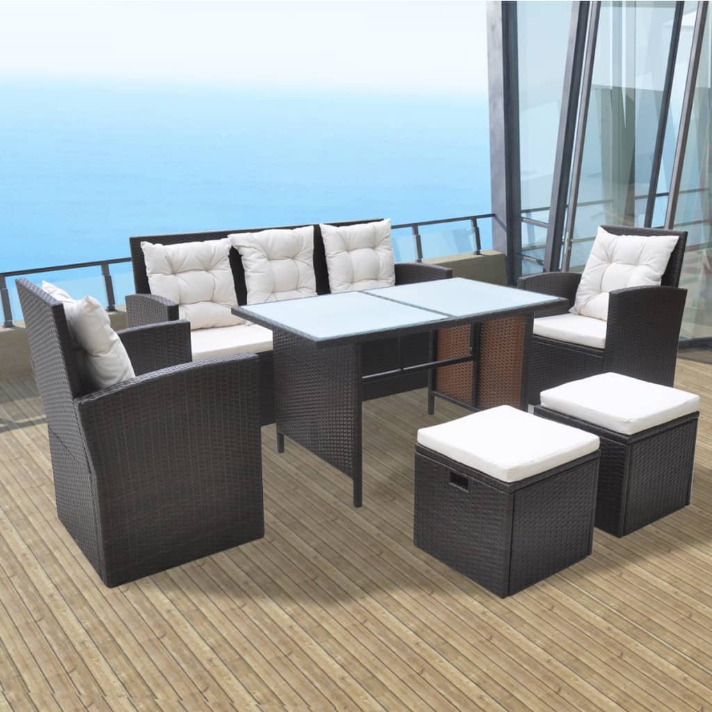 6-tlg. Garten Essgruppe Poly Rattan Braun