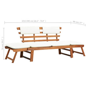 vidaXL Banc de jardin 2-en-1 avec coussins 190 cm Bois d'acacia massif