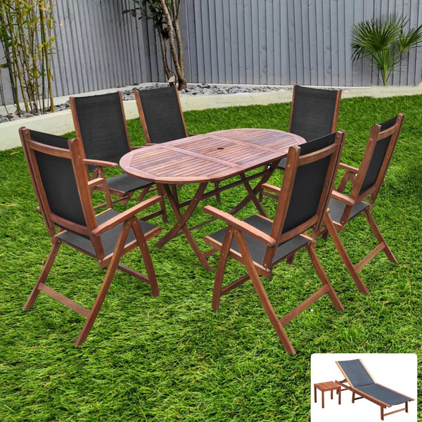 9-tlg. Garten-Essgruppe mit Auflagen Massivholz Akazie