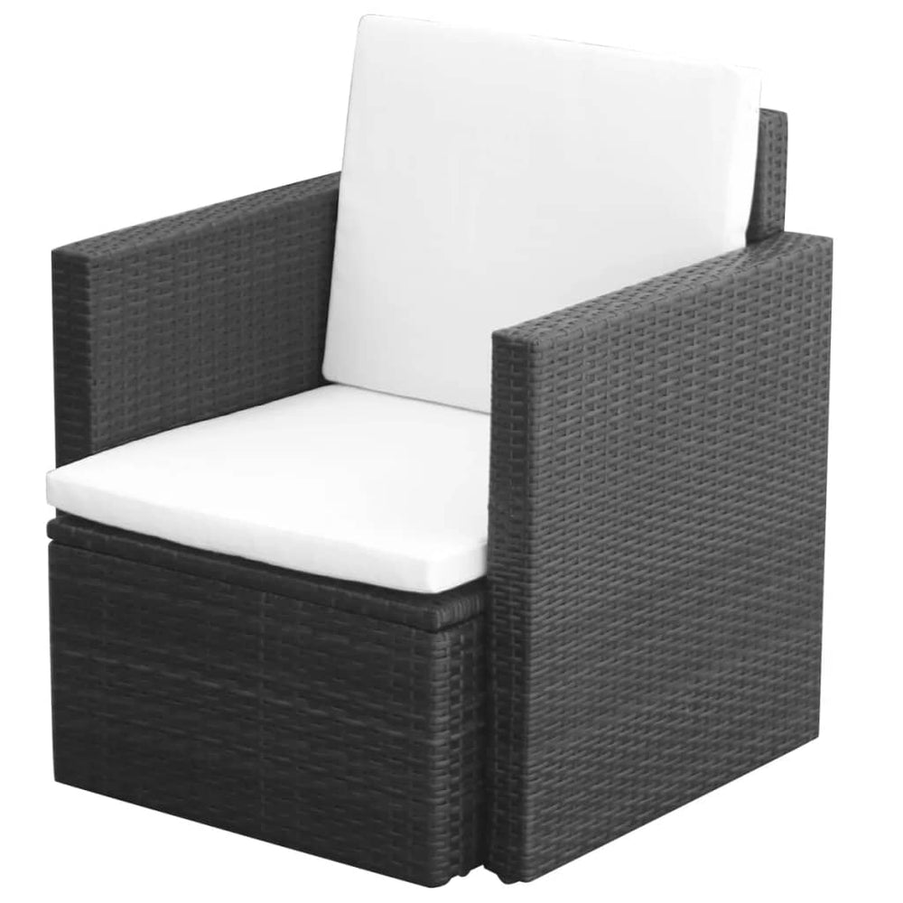 Gartenstuhl Poly Rattan mit Kissen Schwarz