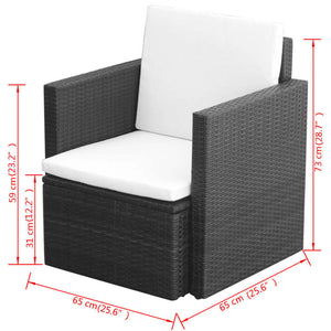 Gartenstuhl Poly Rattan mit Kissen Schwarz