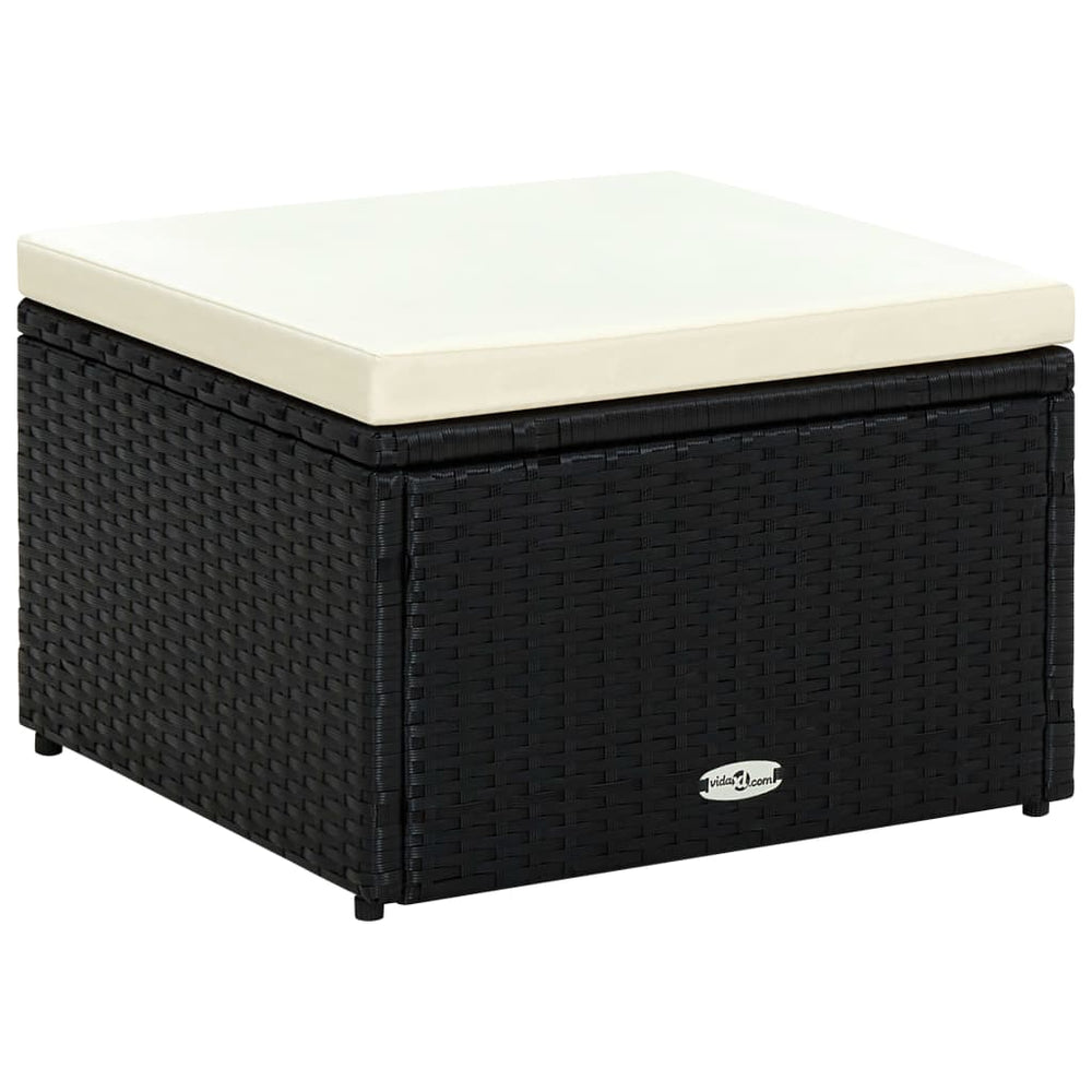 Schwarzer Rattan Hocker mit Kissen 53x53 cm