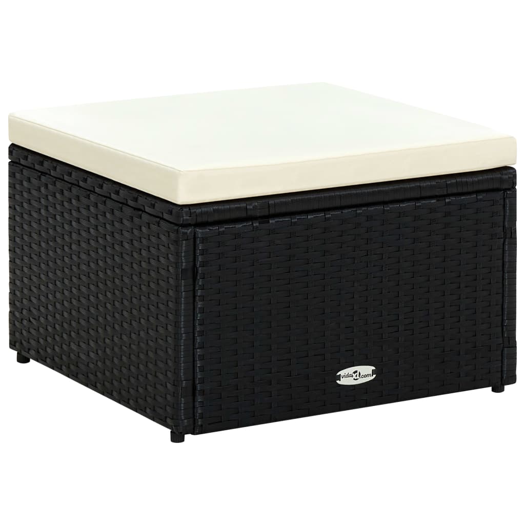Schwarzer Rattan Hocker mit Kissen 53x53 cm