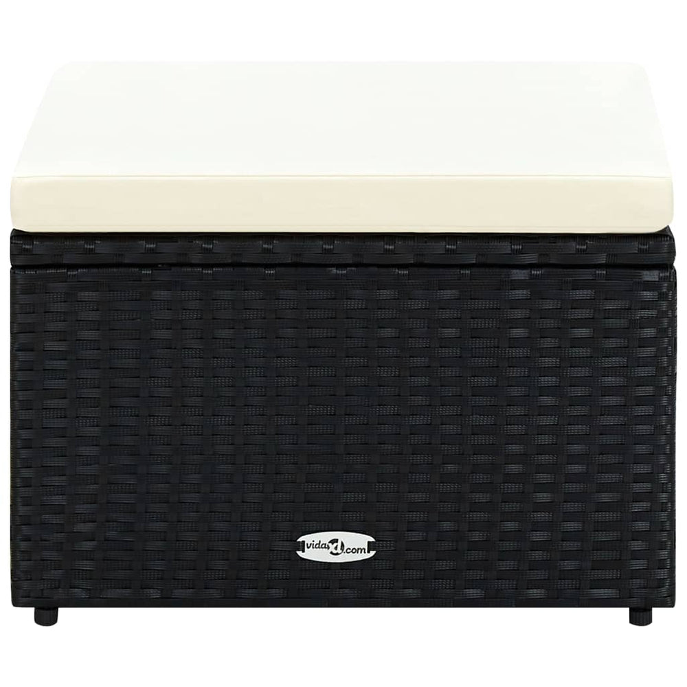 Schwarzer Rattan Hocker mit Kissen 53x53 cm