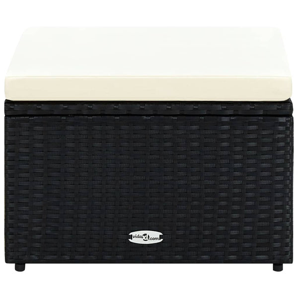 Schwarzer Rattan Hocker mit Kissen 53x53 cm