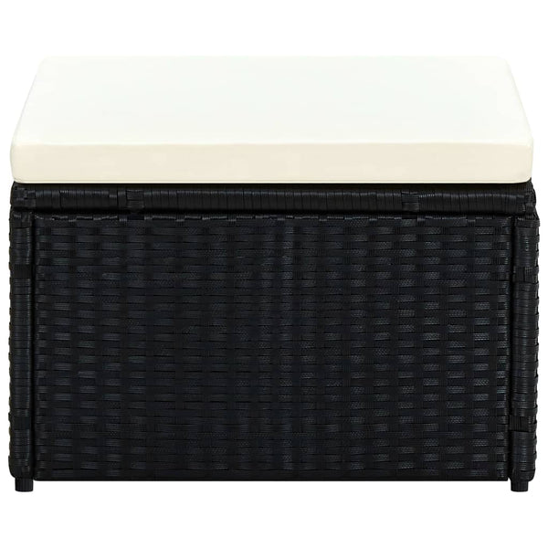 Schwarzer Rattan Hocker mit Kissen 53x53 cm