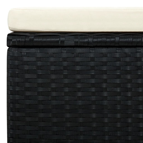 Schwarzer Rattan Hocker mit Kissen 53x53 cm