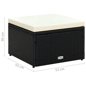 Schwarzer Rattan Hocker mit Kissen 53x53 cm