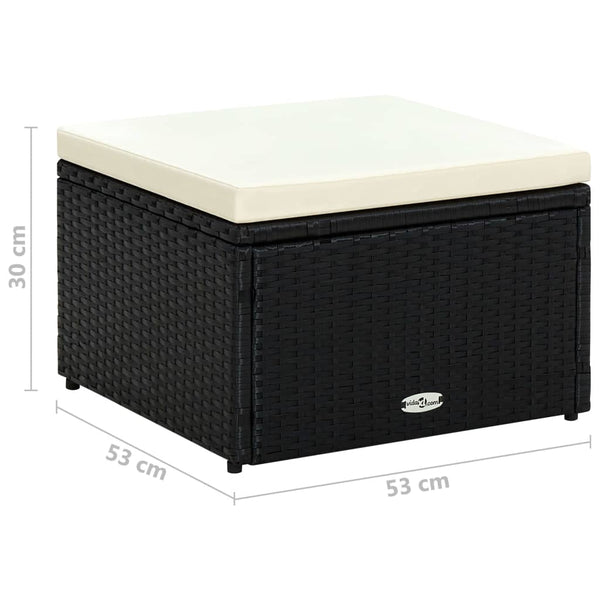 Schwarzer Rattan Hocker mit Kissen 53x53 cm