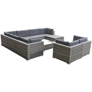 10-tlg. Garten-Lounge-Set mit Auflagen Poly Rattan Grau