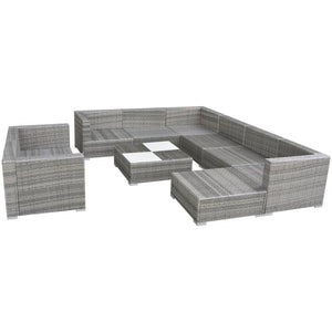 10-tlg. Garten-Lounge-Set mit Auflagen Poly Rattan Grau