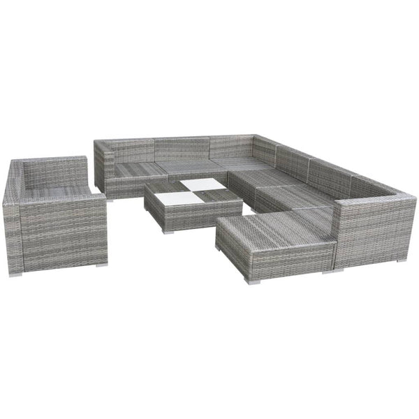10-tlg. Garten-Lounge-Set mit Auflagen Poly Rattan Grau