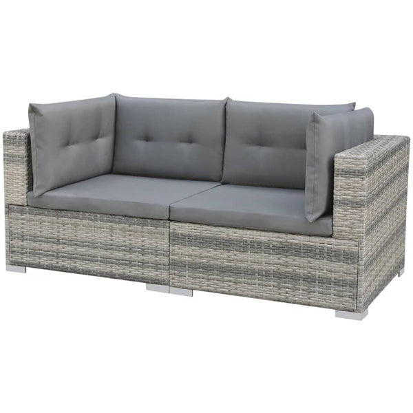 10-tlg. Garten-Lounge-Set mit Auflagen Poly Rattan Grau