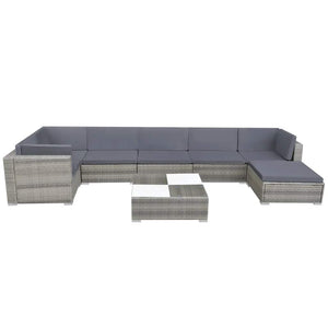 8-tlg. Garten-Lounge-Set mit Auflagen Poly Rattan Grau