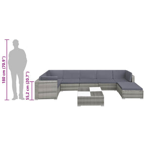 8-tlg. Garten-Lounge-Set mit Auflagen Poly Rattan Grau