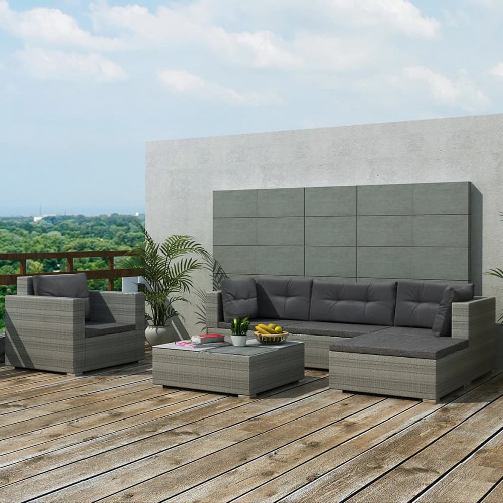 vidaXL Salon de jardin 6 pcs avec coussins résine tressée Gris