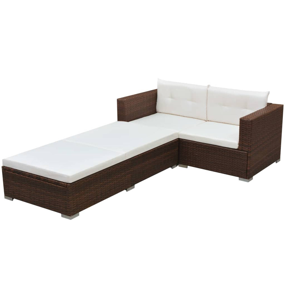vidaXL Salon de jardin 3 pièces en résine tressée avec coussins marron