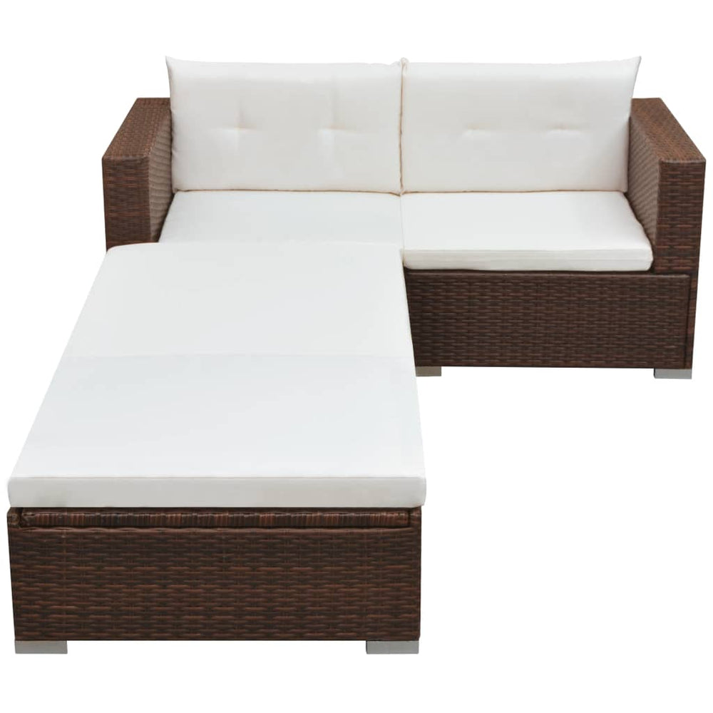 vidaXL Salon de jardin 3 pièces en résine tressée avec coussins marron
