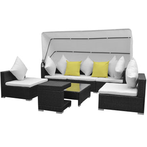 7-teiliges Garten Lounge Set mit Sonnendach Schwarz
