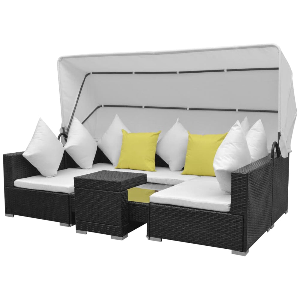 7-teiliges Garten Lounge Set mit Sonnendach Schwarz
