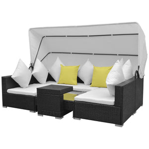 7-teiliges Garten Lounge Set mit Sonnendach Schwarz