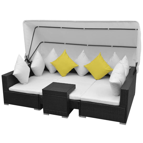 7-teiliges Garten Lounge Set mit Sonnendach Schwarz