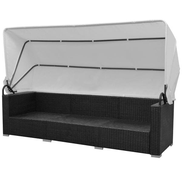 7-teiliges Garten Lounge Set mit Sonnendach Schwarz